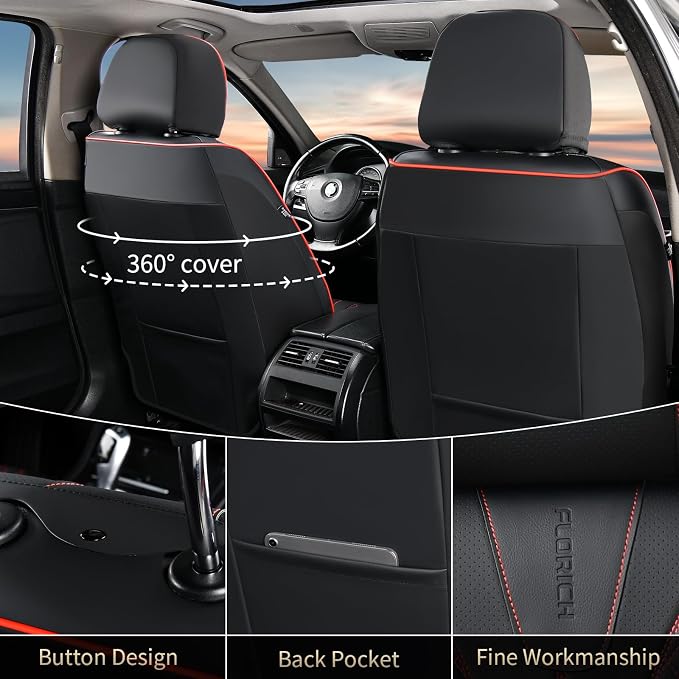 Universal Seat Covers — Full Set — Black / Red