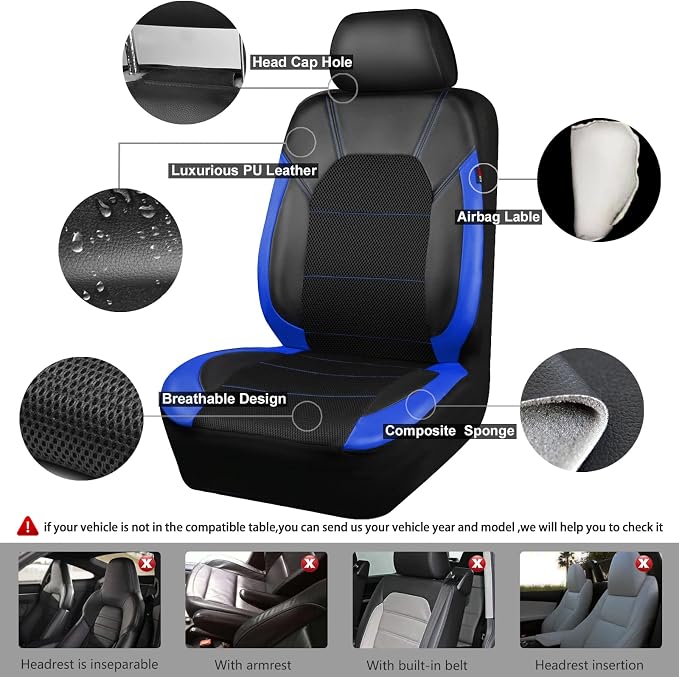 Universal Fabric Seat Covers — Full Set — Black / Blue