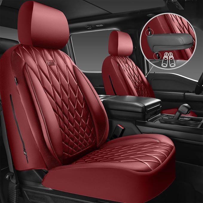 Universal Faux Leather Seat Covers — Front Seat — Burgundy / Red