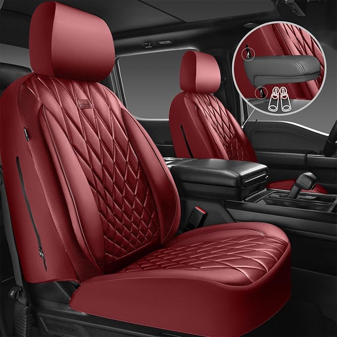 Universal Faux Leather Seat Covers — Full Set — Burgundy / Red