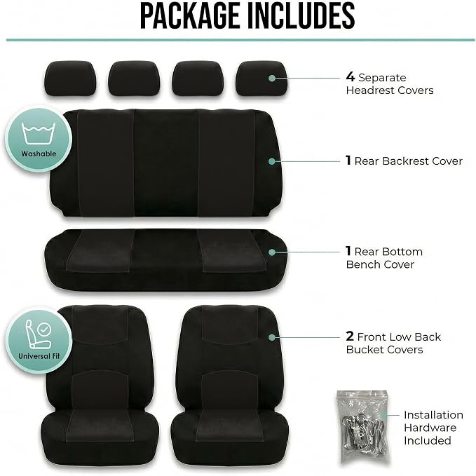 Universal Fabric Seat Covers — Full Set — Black