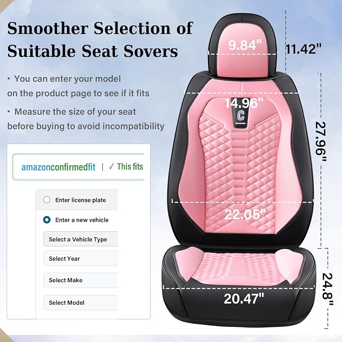 Universal Faux Leather Seat Covers — Full Set — Pink