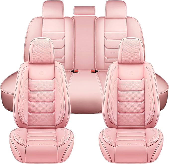 Faux Leather Car Seat Covers — Full Set — Pink