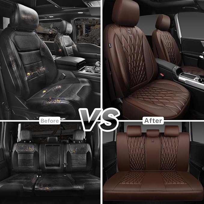 Universal Faux Leather Seat Covers — Full Set — Brown