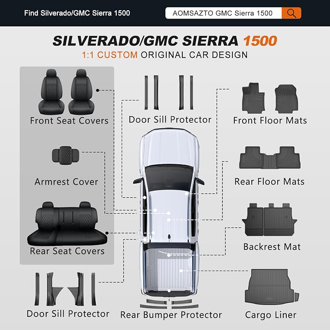 Faux Leather Seat Covers for Chevrolet Silverado / GMC Sierra — Full Set — Black / Gray