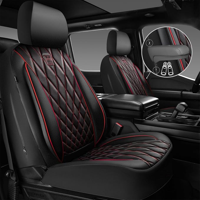 Universal Faux Leather Seat Covers — Front Seat — Black / Red