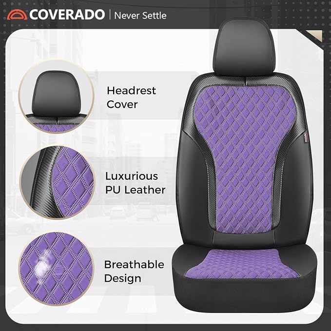 Universal Seat Covers — Full Set — Black / Purple