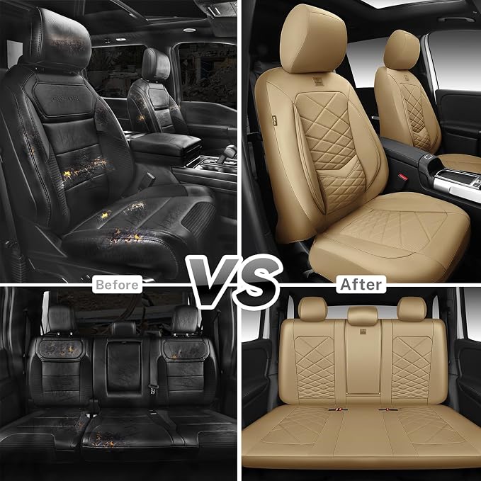 Universal Faux Leather Seat Covers — Full Set — Beige