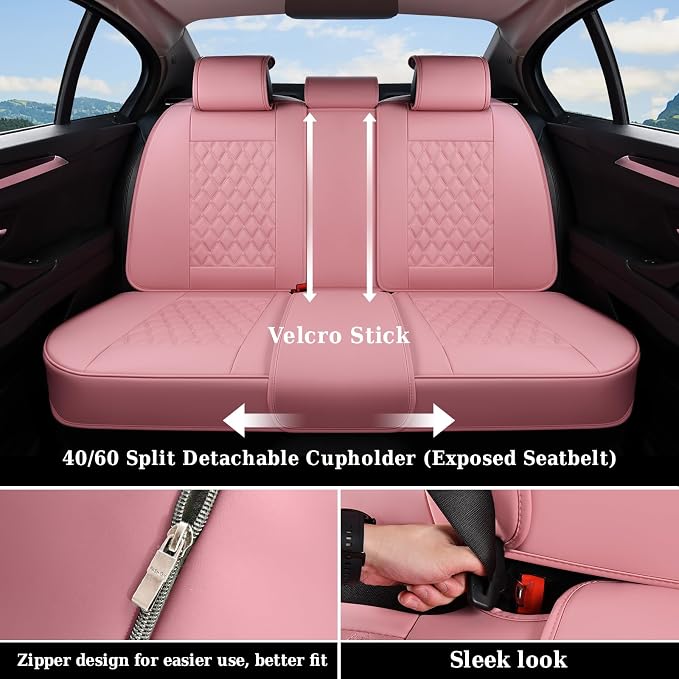 Faux Leather Car Seat Covers — Rear Seat — Pink