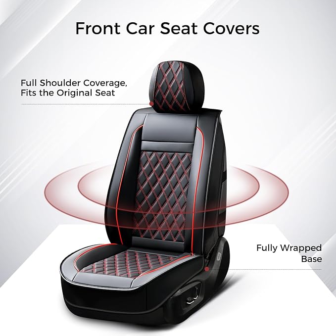Universal Faux Leather Seat Covers — Full Set — Black / Red