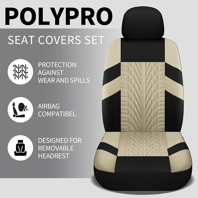 Universal Seat Covers — Front Seat — Black / Beige