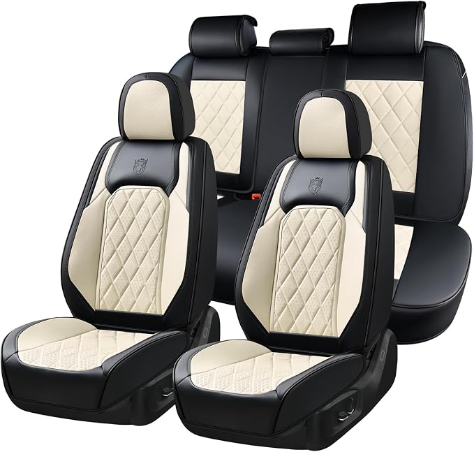 Universal Faux Leather Seat Covers — Full Set — Black / White