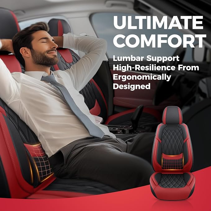 Universal Faux Leather Seat Covers — Full Set — Black / Red