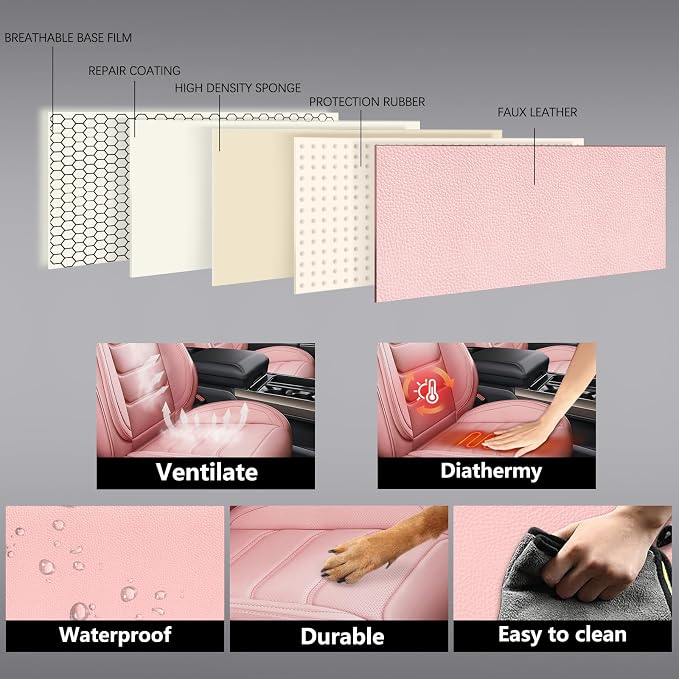 Faux Leather Car Seat Covers — Full Set — Pink