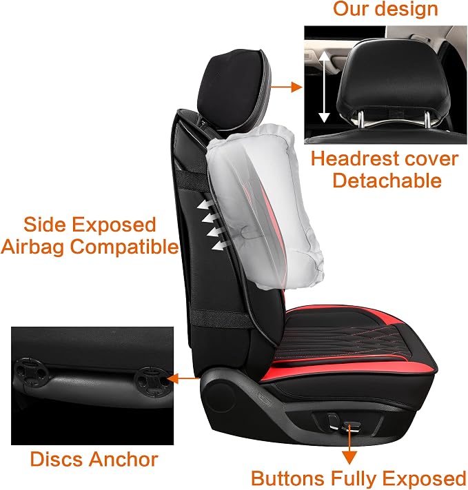 Universal Faux Leather Seat Covers — Front Seat — Black / Red