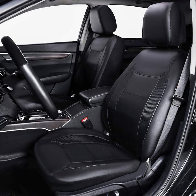 Faux Leather Car Seat Covers — Full Set — Black