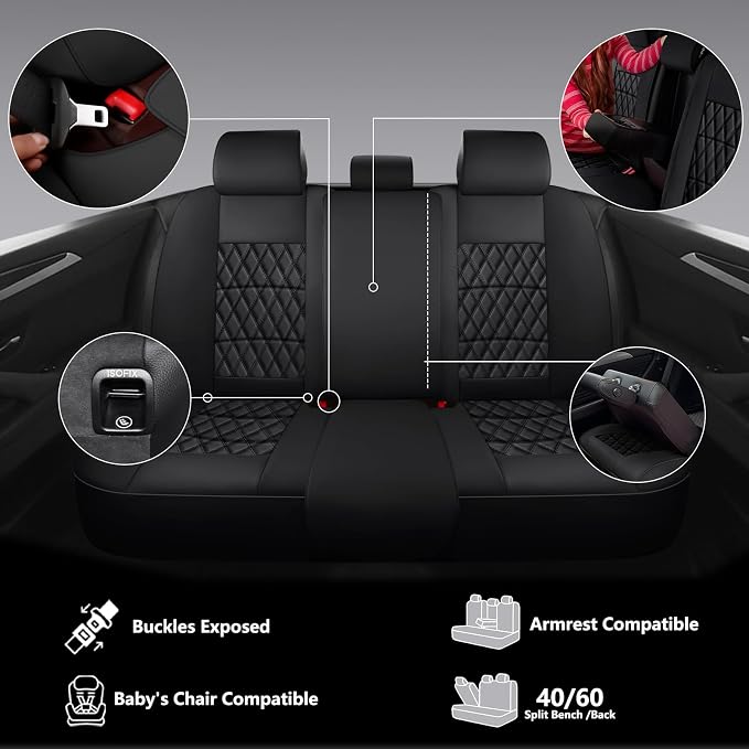 Universal Faux Leather Seat Covers — Full Set — Black