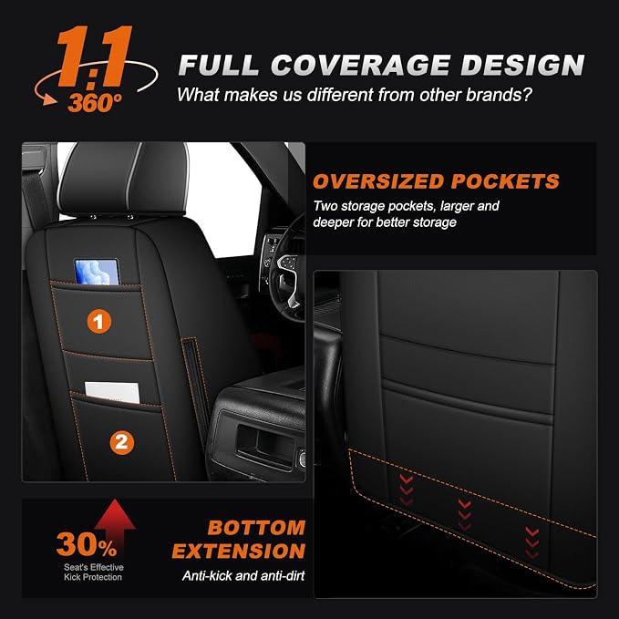 Faux Leather Seat Covers for Chevrolet Silverado / GMC Sierra — Full Set — Black / White