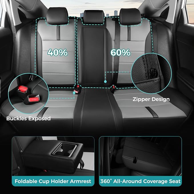 Faux Leather Seat Covers for Honda Civic — Full Set — Black / Gray