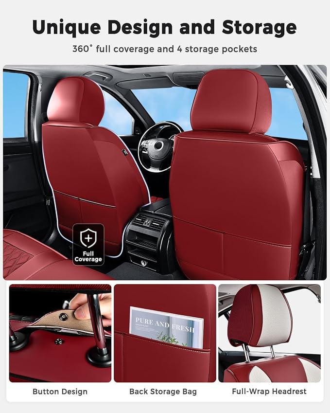Universal Faux Leather Seat Covers — Red / White