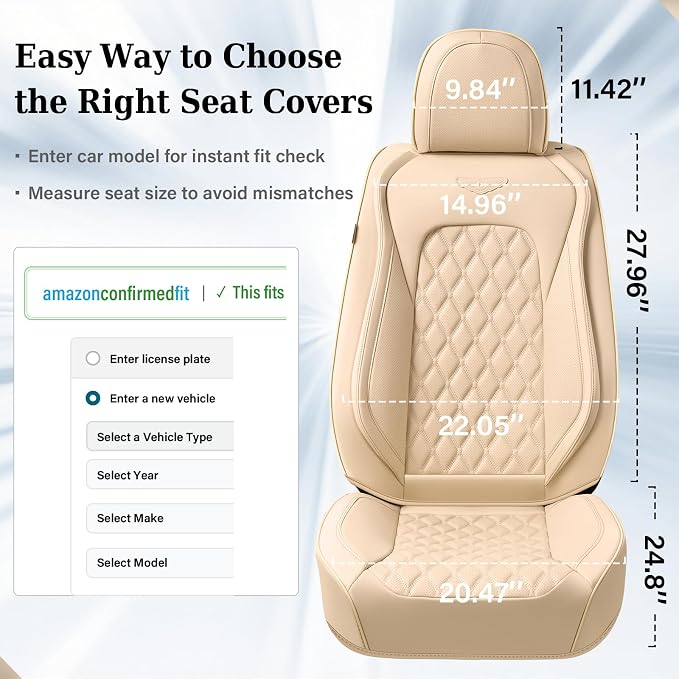 Universal Faux Leather Seat Covers — Front Seat — Beige