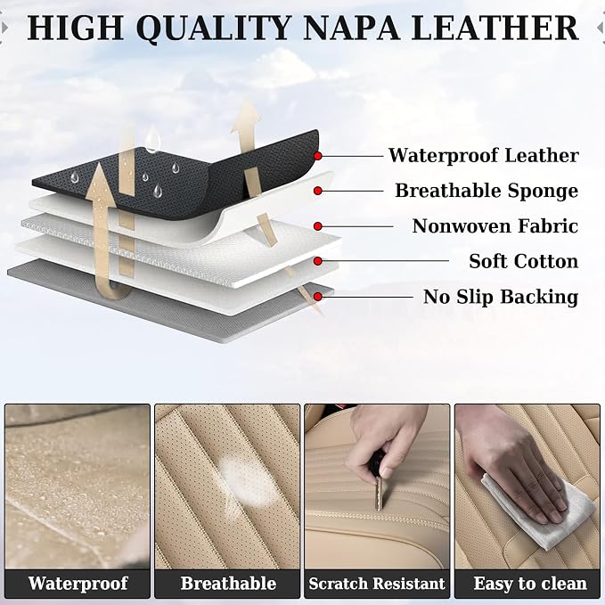 Universal Faux Leather Seat Covers — Front Seat — Beige