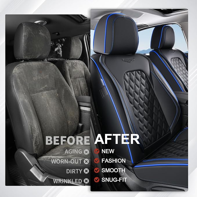 Universal Faux Leather Seat Covers — Full Set — Black / Blue