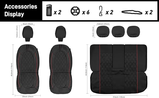 Universal Faux Leather Seat Covers — Front Seat — Black / Red