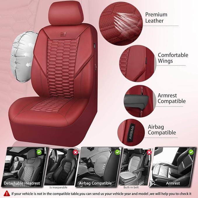Universal Faux Leather Seat Covers — Front Seat — Burgundy