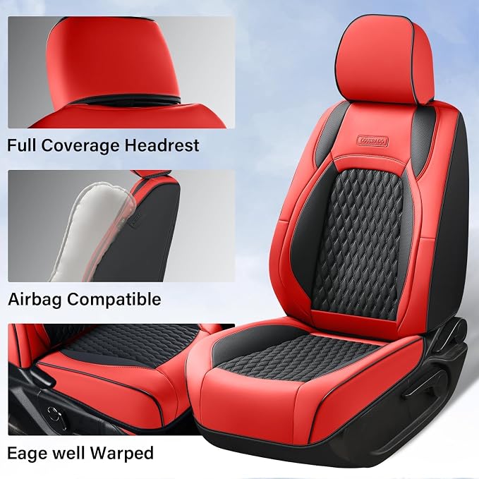 Faux Leather Seat Covers for Chevrolet Silverado / GMC Sierra — Front Seat — Red
