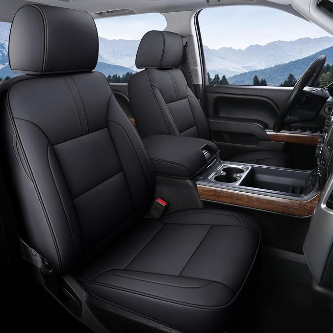 Faux Leather Seat Covers for Chevrolet Silverado / GMC Sierra — Front Seat — Black