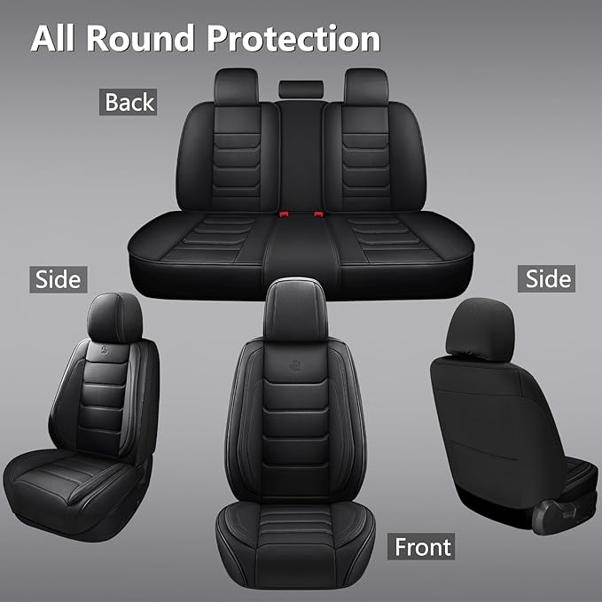 Faux Leather Car Seat Covers — Full Set — Black