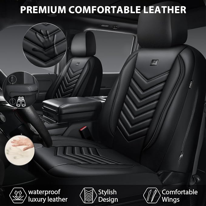 Universal Faux Leather Seat Covers — Front Seat — Black