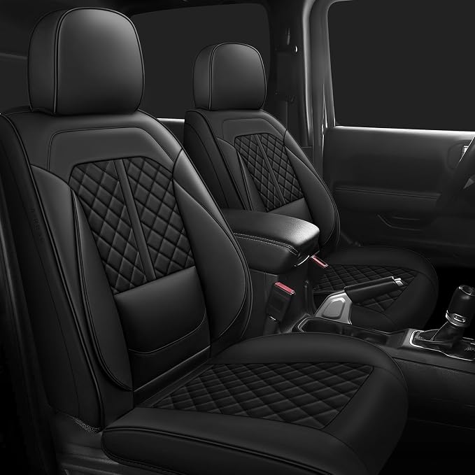 Faux Leather Car Seat Covers — Full Set — Black