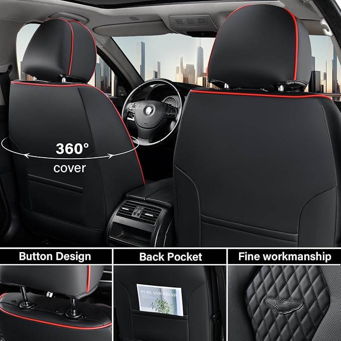 Universal Faux Leather Seat Covers — Front Seat — Black