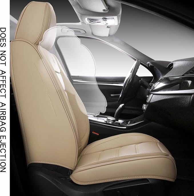 Faux Leather Car Seat Covers — Front Seat — Beige