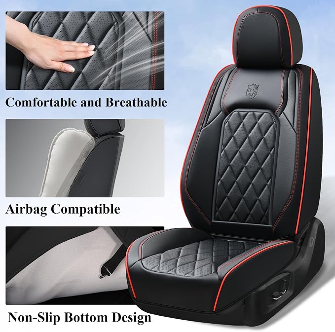 Universal Faux Leather Seat Covers — Full Set — Black / Red