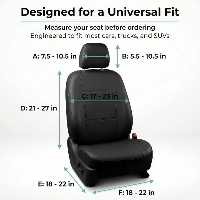 Universal Faux Leather Seat Covers — Front Seat — Black