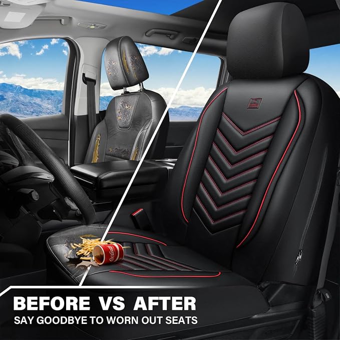 Universal Faux Leather Seat Covers — Front Seat — Black / Red