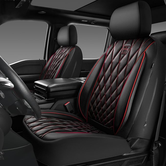 Universal Faux Leather Seat Covers — Front Seat — Black / Red