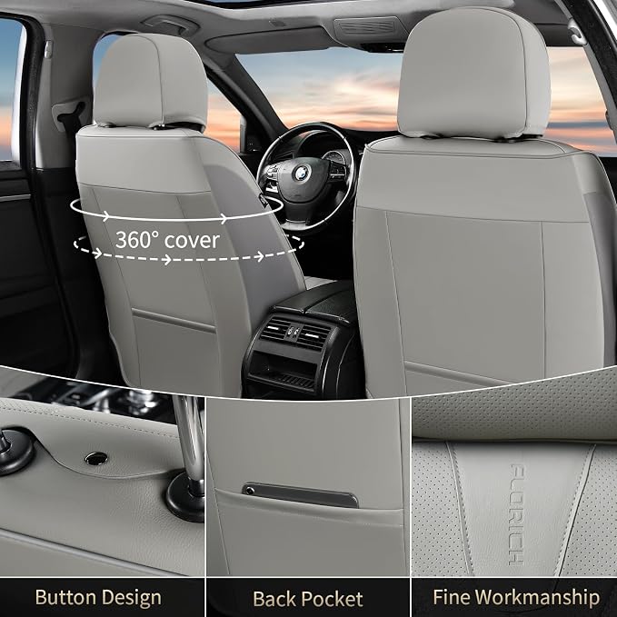 Universal Faux Leather Seat Covers — Front Seat — Gray