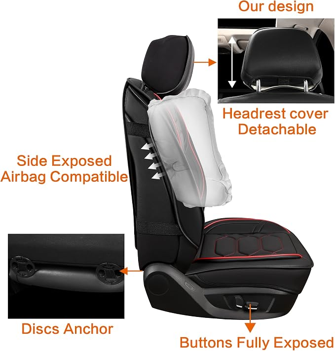 Universal Faux Leather Seat Covers — Front Seat — Black / Red