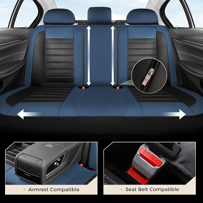 Fabric Car Seat Covers — Full Set — Blue / Black