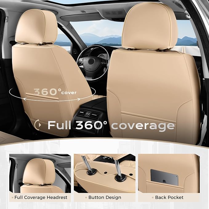 Universal Faux Leather Seat Covers — Full Set — Beige