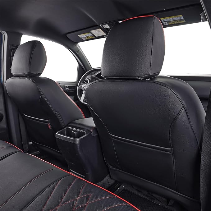 Faux Leather Seat Covers for Toyota Tacoma — Rear Seat — Black / Red