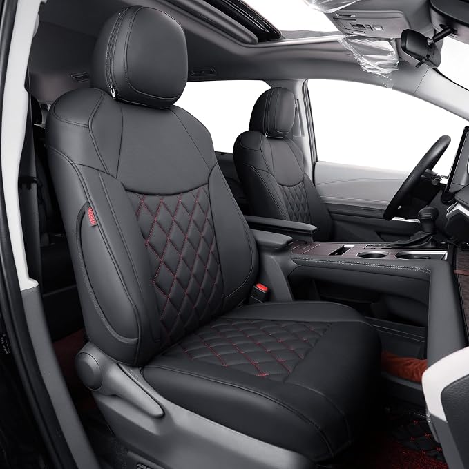 Faux Leather Seat Covers for Toyota Sienna — Full Set — Black / Red
