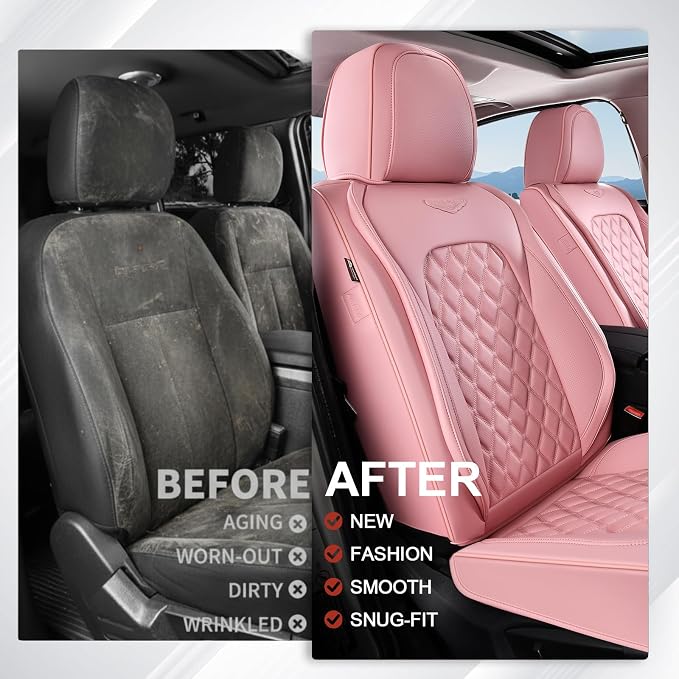 Universal Faux Leather Seat Covers — Front Seat — Pink