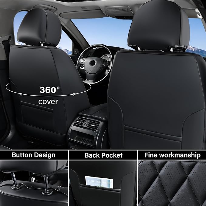 Universal Faux Leather Seat Covers — Full Set — Black