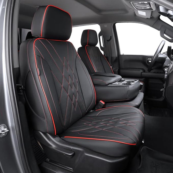 Faux Leather Seat Covers for Chevrolet Silverado โ Full Set โ Black / Red