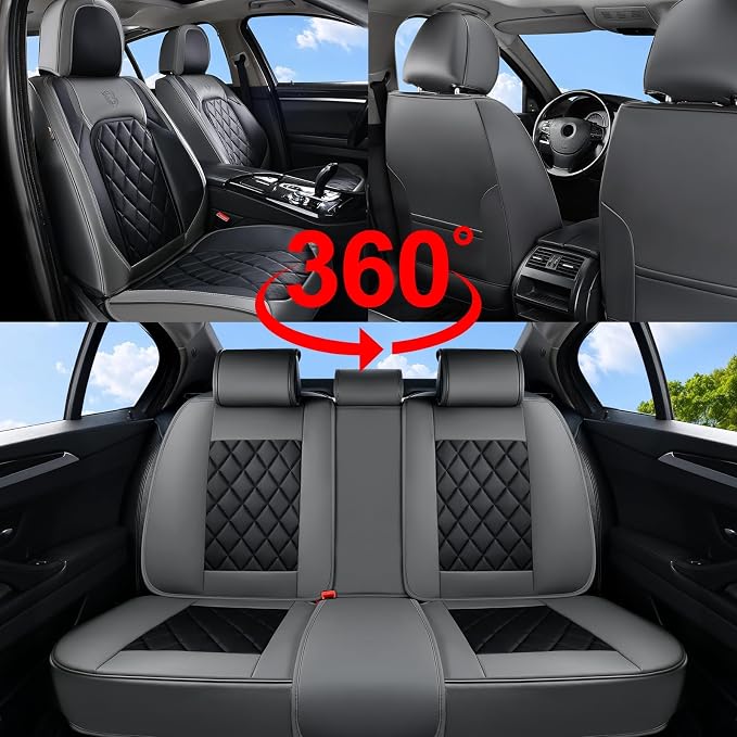 Universal Faux Leather Seat Covers — Full Set — Gray / Black
